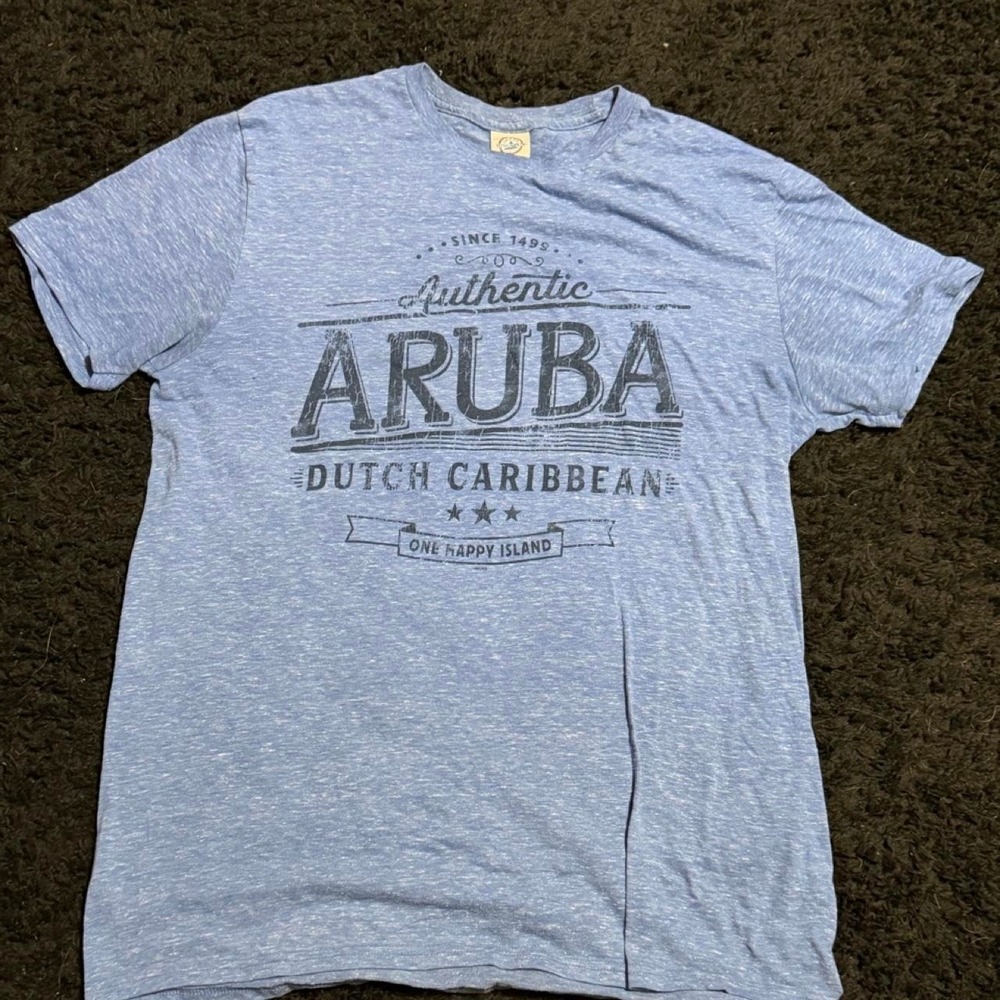 Delta Aruba Dutch Caribbean Graphic T-Shirt Heather Blue Large Delta Apparel